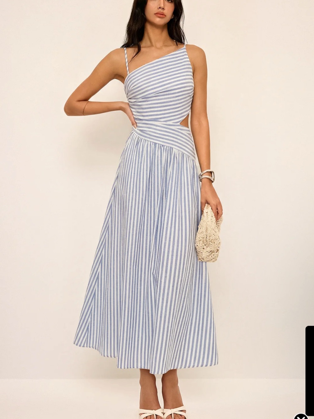 NWT Commense Striped One-Shoulder Blue and White Maxi Dress